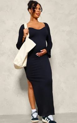 Maternity Long Sleeve Snatched Rib Dress-PrettyLittleThing Discount