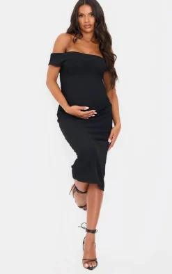 Maternity Midi Textured Bardot Sleeveless Bodycon Dress-PrettyLittleThing Outlet