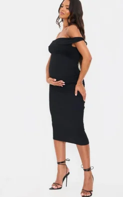 Maternity Midi Textured Bardot Sleeveless Bodycon Dress-PrettyLittleThing Outlet