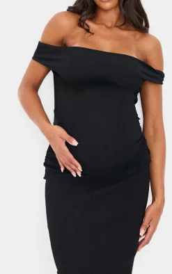 Maternity Midi Textured Bardot Sleeveless Bodycon Dress-PrettyLittleThing Outlet