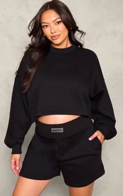 PrettyLittleThing Black Sweatsuits*Maternity Oversized Elasticated Sweatshirt