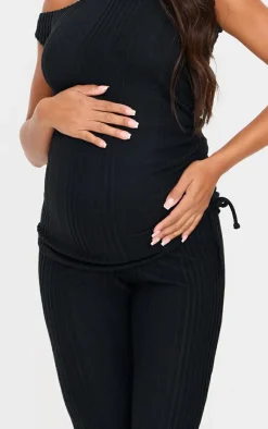 Hot PrettyLittleThing Maternity Rib Flare Pants Black