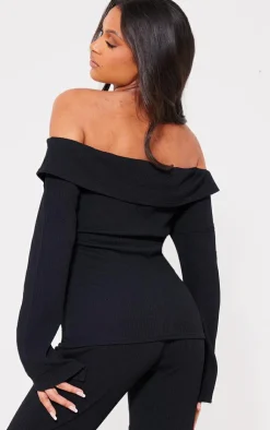PrettyLittleThing Maternity Rib Fold Over Zip Up Top Black
