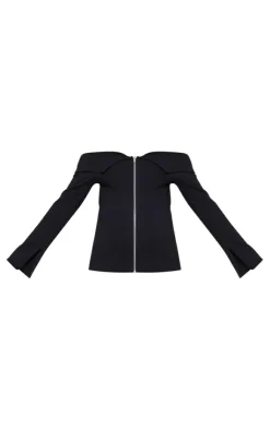 PrettyLittleThing Maternity Rib Fold Over Zip Up Top Black