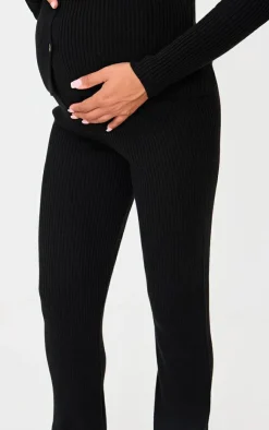 Outlet PrettyLittleThing Maternity Rib Knit Flared Pants Black