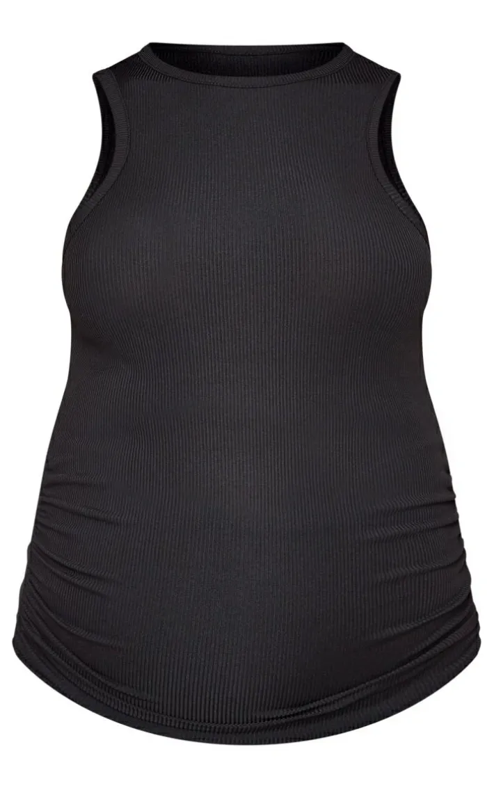 Maternity Black Rib Racer Neck Tank