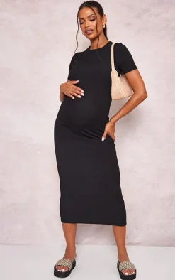 Maternity Ribbed Crew Neck Midi Dress-PrettyLittleThing Clearance