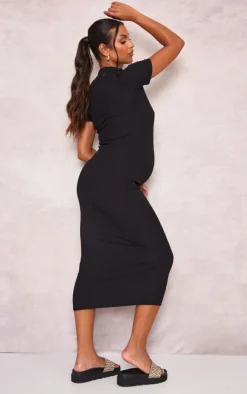 Maternity Ribbed Crew Neck Midi Dress-PrettyLittleThing Clearance