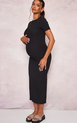 Maternity Ribbed Crew Neck Midi Dress-PrettyLittleThing Clearance
