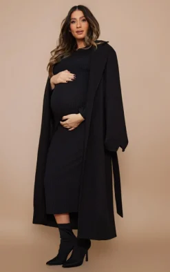 Maternity Ribbed Long Sleeve Midi Dress-PrettyLittleThing New