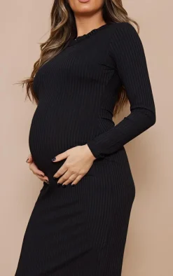 Maternity Ribbed Long Sleeve Midi Dress-PrettyLittleThing New