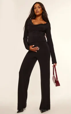 Outlet PrettyLittleThing Maternity Slinky Cowl Neck Long Sleeve Top Black