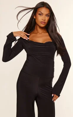 Outlet PrettyLittleThing Maternity Slinky Cowl Neck Long Sleeve Top Black