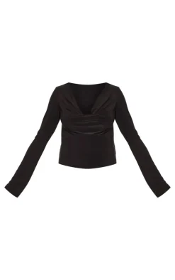 Outlet PrettyLittleThing Maternity Slinky Cowl Neck Long Sleeve Top Black