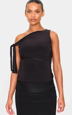Discount PrettyLittleThing Maternity Slinky Tie Shoulder Top Black