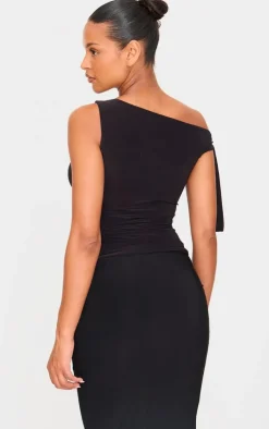 Discount PrettyLittleThing Maternity Slinky Tie Shoulder Top Black