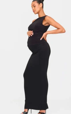 Discount PrettyLittleThing Maternity Slinky Tie Shoulder Top Black