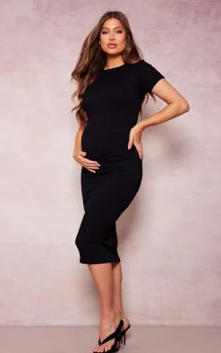 PrettyLittleThing Snatched*Maternity Snatched Rib Short Sleeve Midi Dress
