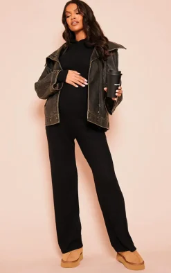 PrettyLittleThing Maternity Soft Rib Hoodie Black