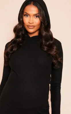 PrettyLittleThing Maternity Soft Rib Hoodie Black