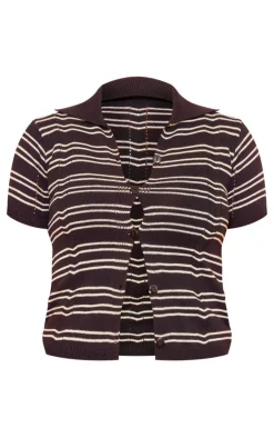 PrettyLittleThing Maternity Striped Knit Button Up Top Black