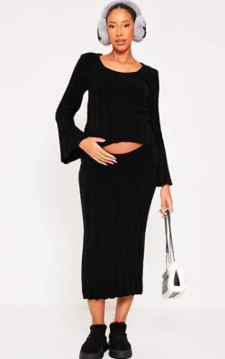 Online PrettyLittleThing Maternity Thick Rib Knitted Midaxi Skirt Black