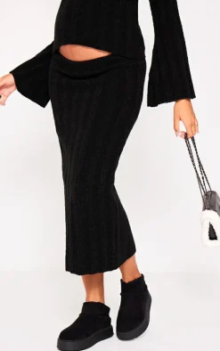 Online PrettyLittleThing Maternity Thick Rib Knitted Midaxi Skirt Black