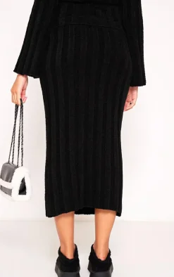 Online PrettyLittleThing Maternity Thick Rib Knitted Midaxi Skirt Black
