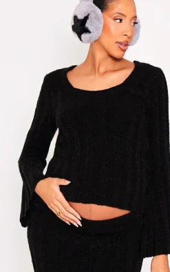 Online PrettyLittleThing Maternity Thick Rib Knitted Midaxi Skirt Black