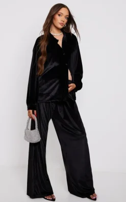 Best PrettyLittleThing Maternity Velvet Wide Leg Pants Black