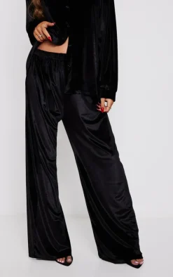 Best PrettyLittleThing Maternity Velvet Wide Leg Pants Black