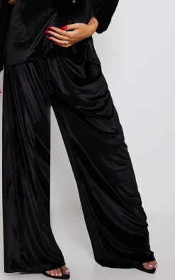 Best PrettyLittleThing Maternity Velvet Wide Leg Pants Black