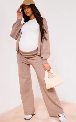 Hot PrettyLittleThing Maternity Knit Wide Leg Pants Brown
