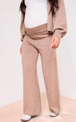 Hot PrettyLittleThing Maternity Knit Wide Leg Pants Brown
