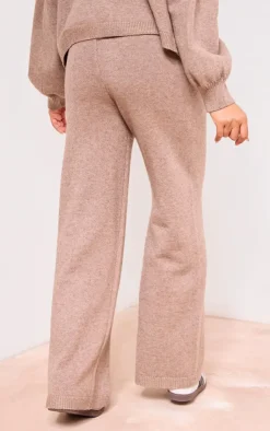 Hot PrettyLittleThing Maternity Knit Wide Leg Pants Brown