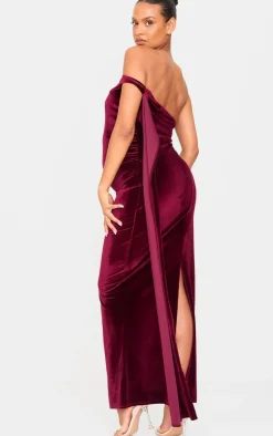 Maternity Velvet One Shoulder Drape Detail Maxi Dress-PrettyLittleThing