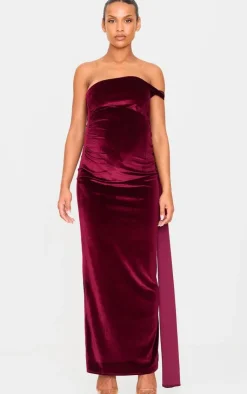Maternity Velvet One Shoulder Drape Detail Maxi Dress-PrettyLittleThing