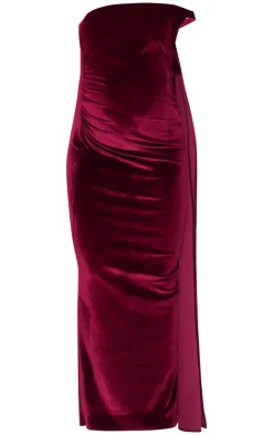 Maternity Velvet One Shoulder Drape Detail Maxi Dress-PrettyLittleThing