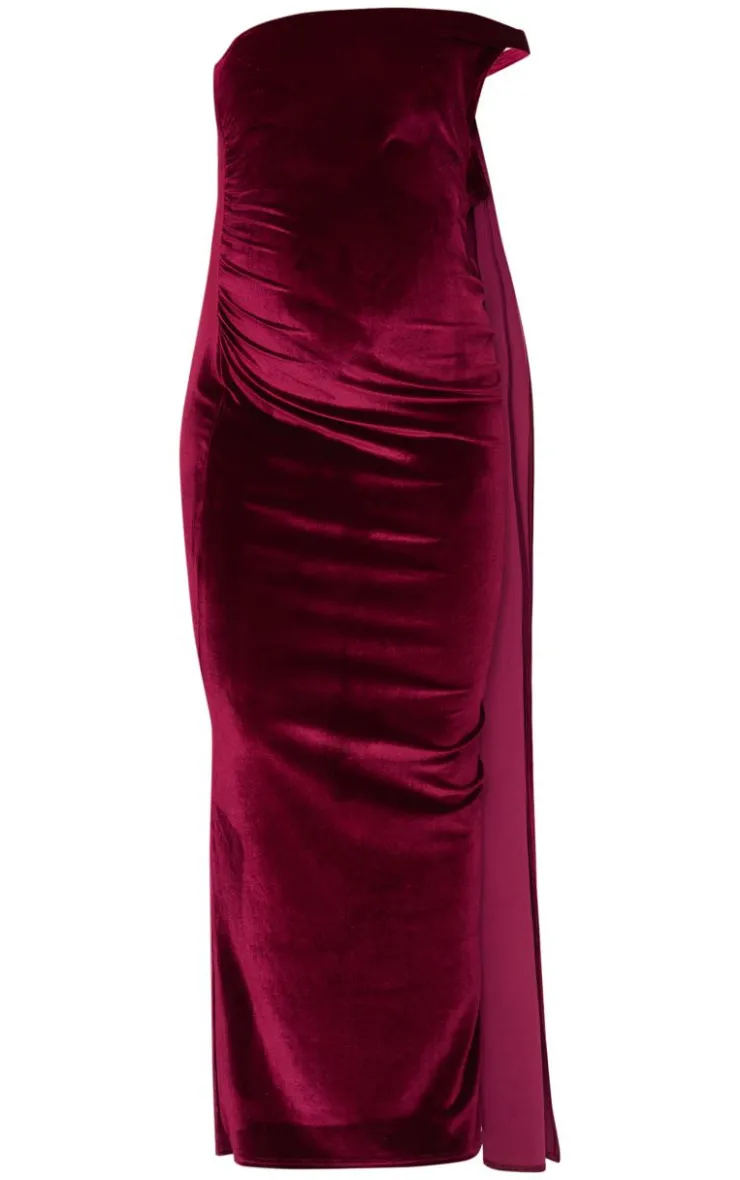 Maternity Velvet One Shoulder Drape Detail Maxi Dress-PrettyLittleThing