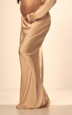 Outlet PrettyLittleThing Maternity Floaty Satin Midaxi Skirt Champagne