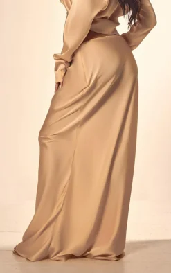 Outlet PrettyLittleThing Maternity Floaty Satin Midaxi Skirt Champagne