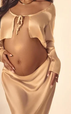 Outlet PrettyLittleThing Maternity Floaty Satin Midaxi Skirt Champagne