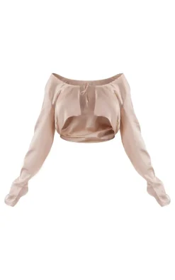 Clearance PrettyLittleThing Maternity Satin Open Tie Front Top Champagne