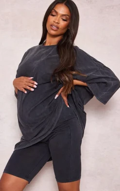 PrettyLittleThing Maternity Acid Wash Bike Shorts Charcoal