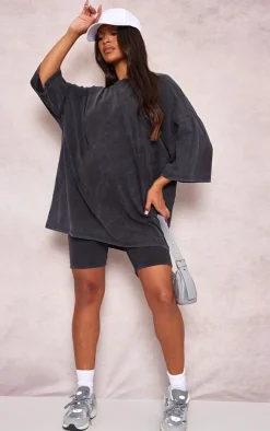 Outlet PrettyLittleThing Maternity Acid Wash Oversize T-shirt Charcoal