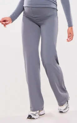 PrettyLittleThing Maternity Cotton Jersey High Waisted Flares Charcoal