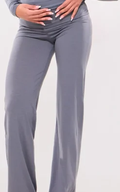 PrettyLittleThing Maternity Cotton Jersey High Waisted Flares Charcoal