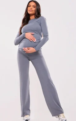 Discount PrettyLittleThing Maternity Cotton Jersey Ruched Bump Longline Top Charcoal