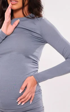 Discount PrettyLittleThing Maternity Cotton Jersey Ruched Bump Longline Top Charcoal
