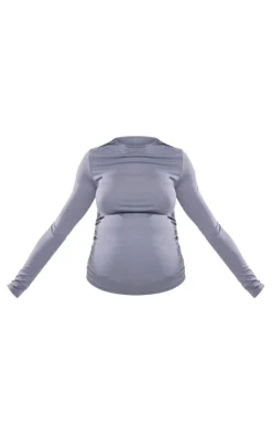 Discount PrettyLittleThing Maternity Cotton Jersey Ruched Bump Longline Top Charcoal